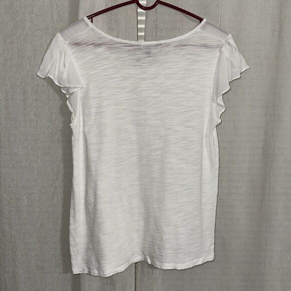 Banana Republic M White Short Flutter Sleeve Cotton Blend Tee - Picture 2 of 9
